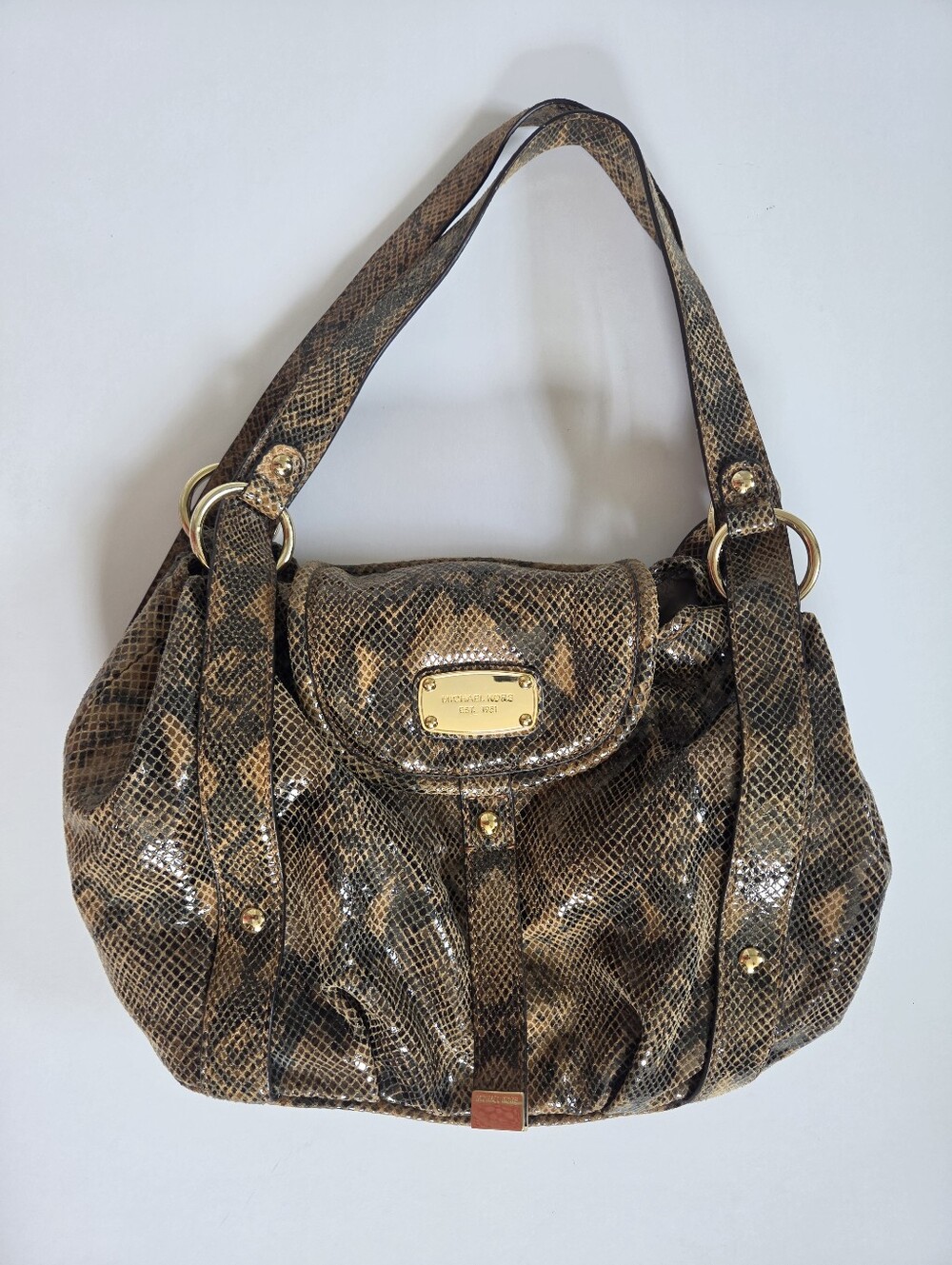 Like New Michael Kors Brimfield Large Leather Tote Shoulder Bag Python Snakeskin